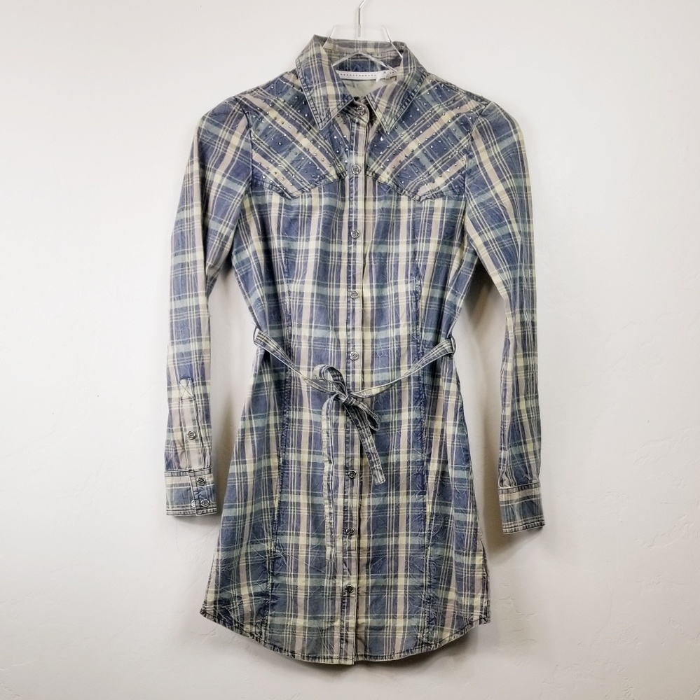 Guess Plaid long sleeve dress embelished XS